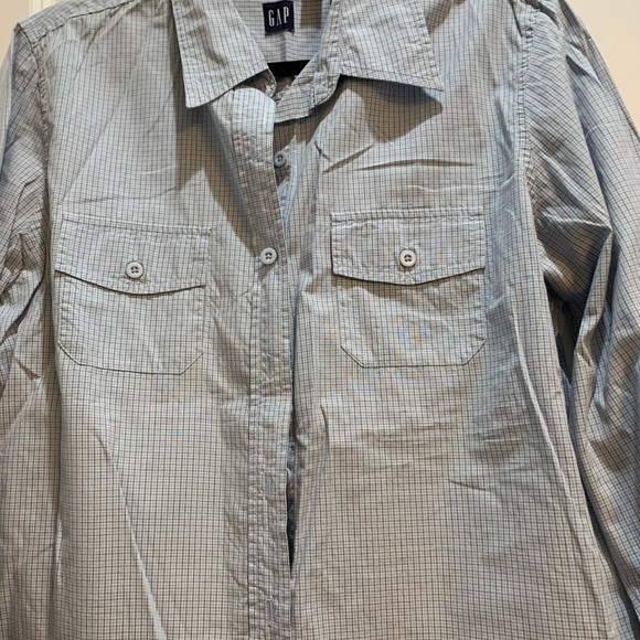Gap Button Down Shirt Blue Checked Large Armpit To Armpit 22” Length 28”Cotton - Picture 4 of 5